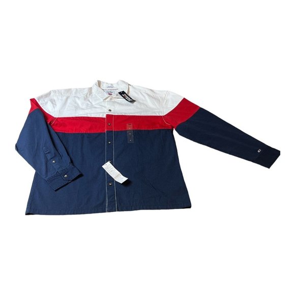 Tommy Jeans cotton Button Down Shirt flag Red White Blue Color Block Medium - Picture 1 of 8